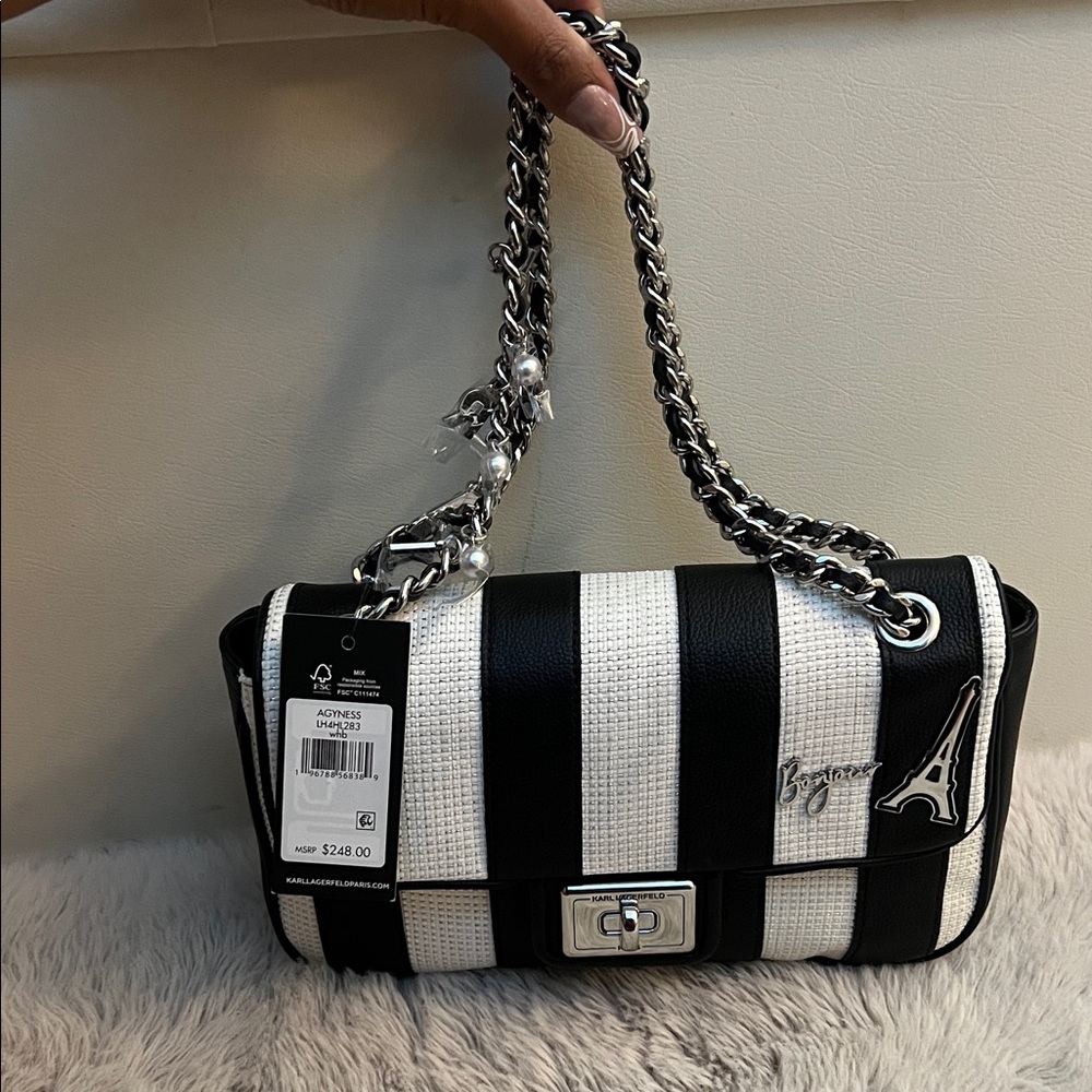 Black and White Striped Women's Bag